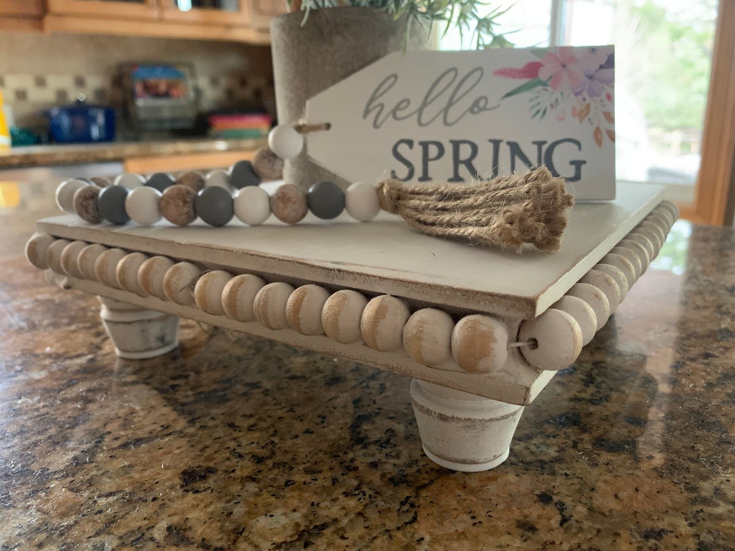 Mudpie White Wood Beaded Trivet