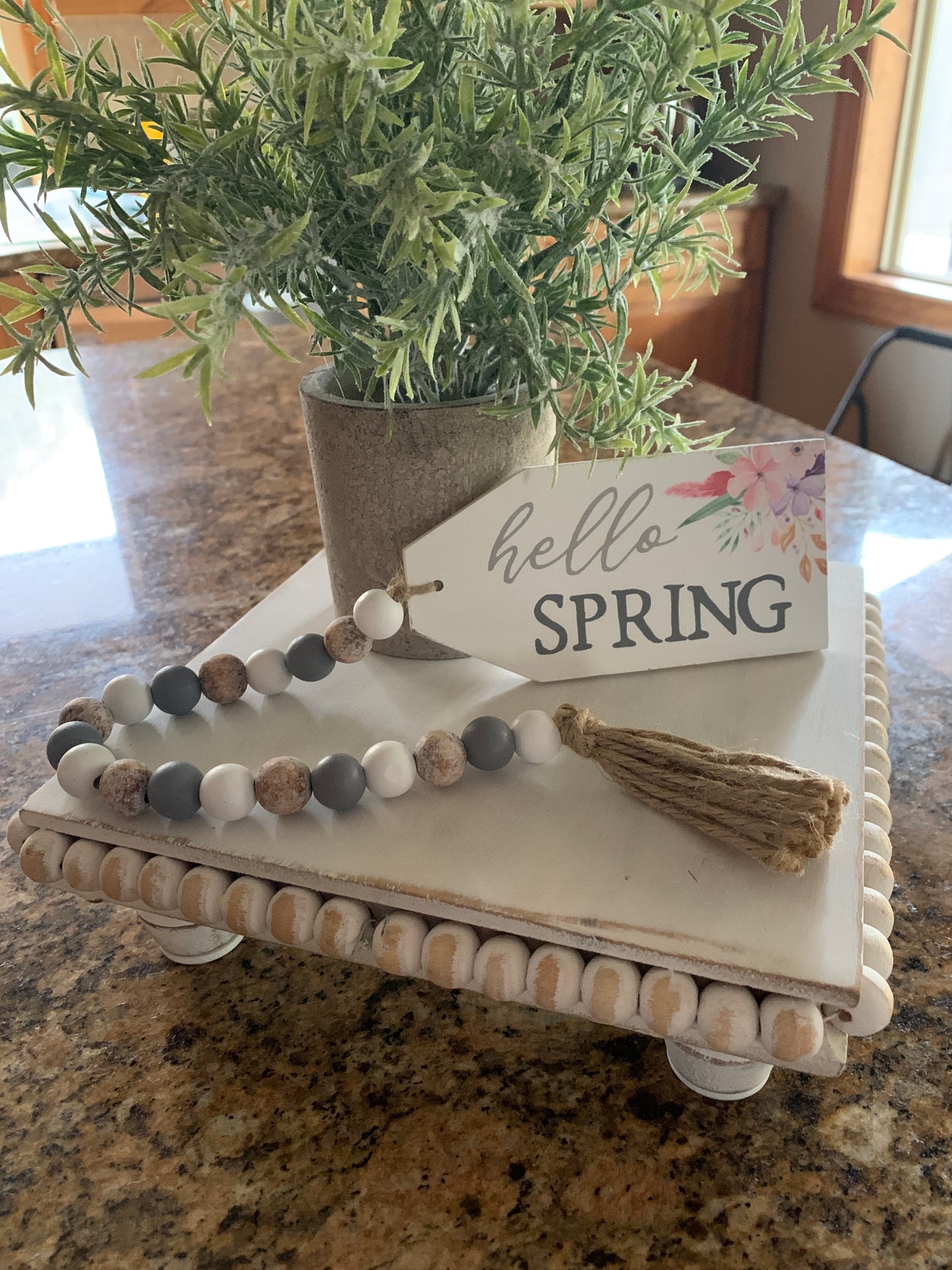 Mudpie White Wood Beaded Trivet